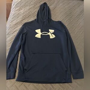 Under Armour Men's Dark Blue Hoodie with Cream Logo